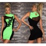 Dress fluorescent green color embroidered collage