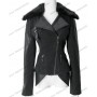 Jacket with crocodile-leather sleeves, fur collar