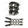 Leather wristband with three-row spikes 10cm