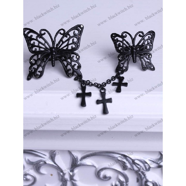 Ring black double butterfly