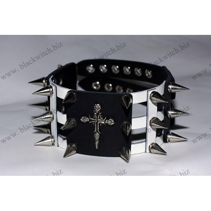 Leather collar with studs and a cross
