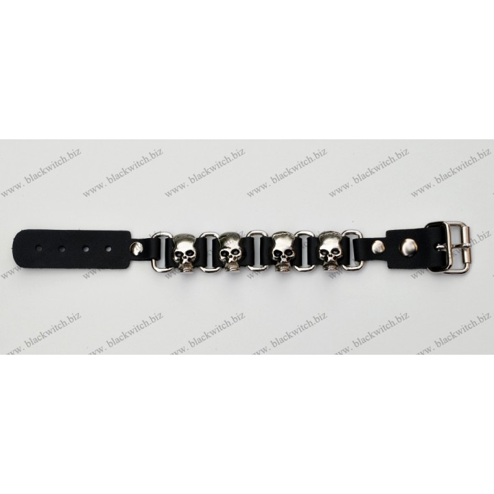 Leather single row bracelet of skulls