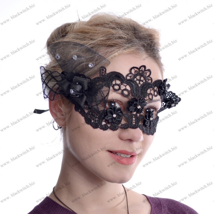 Zwarte kanten damesmasker Rose
