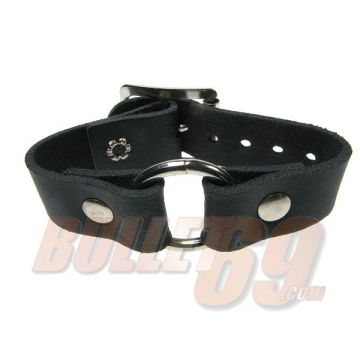1 Row Small Ring Join Leather Wristband - Black