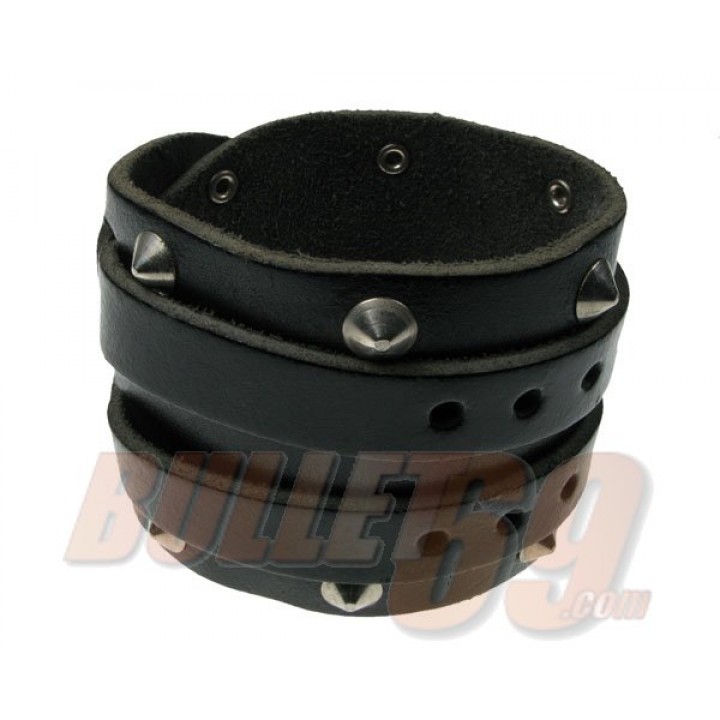4 ROW WRAP 65MM ROUND WB W/ CONICAL Leather Wristband - Black