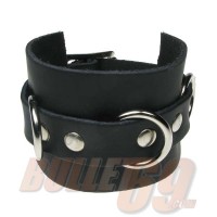 3 Row Width Leather strip with metal rings - Black