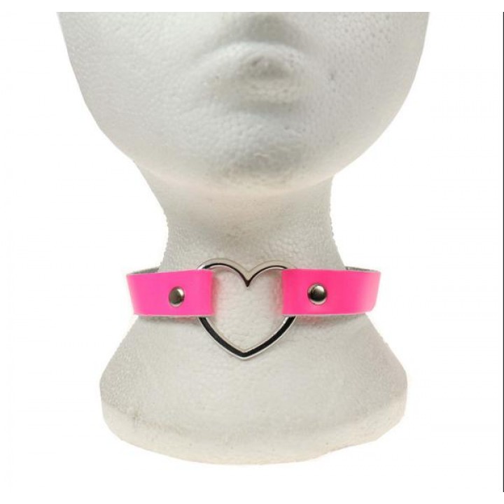 1 Row Heart Fitting Leather Neckband pink