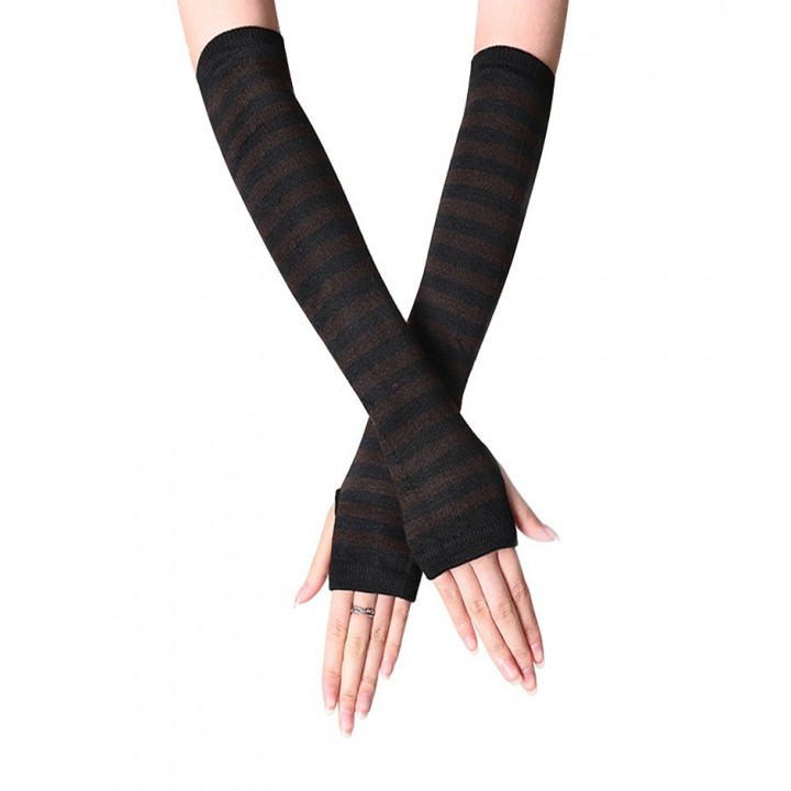 Striped Elbow Gloves coffee stripe