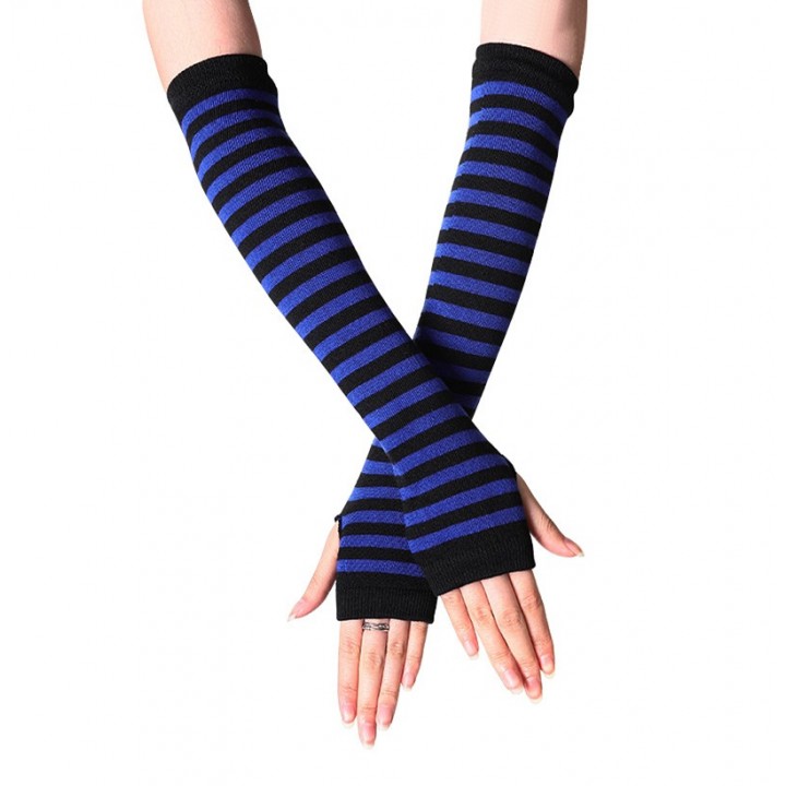 Striped Elbow Gloves dark blue stripe