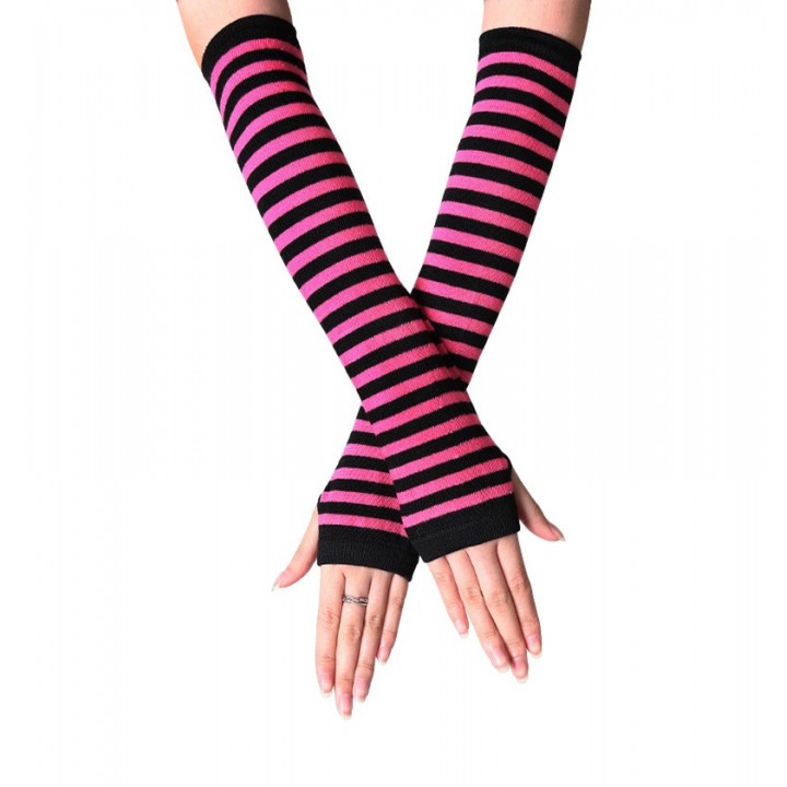 Striped Elbow Gloves Fuchsia stripe