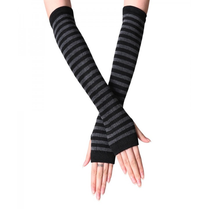 Striped Elbow Gloves dark gray stripe