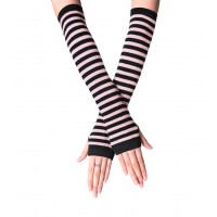 Gestreepte ellebooghandschoenen roze streep
